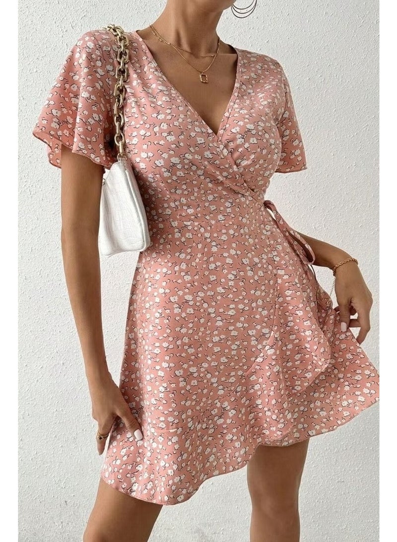 Bella Notte Pink Floral Printed Wrap Summer Dress - Image 5